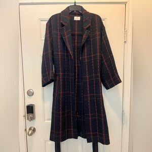 Blue and Red Plaid Long Coat Silver Specs